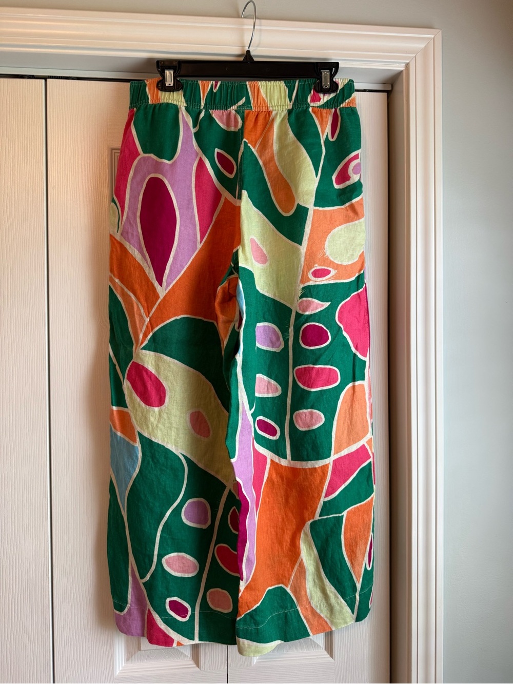 Christian Siriano Womens 100% Linen Wide Leg Cropped Abstract Print Pants sz M - Picture 2 of 11